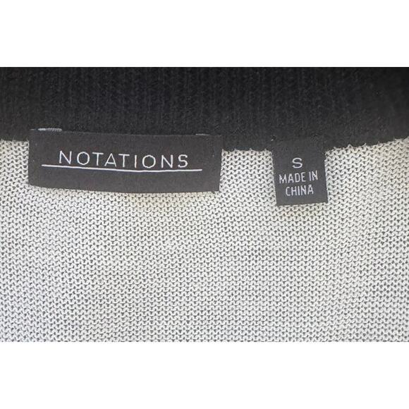 Notations Small Button Front Cardigan Sweater White Black Polyester - Picture 3 of 8